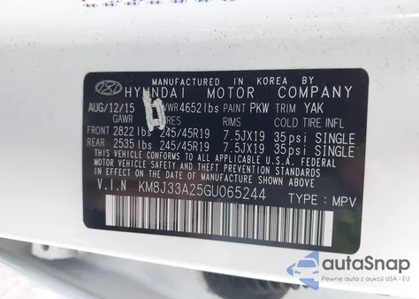 2016 Hyundai Tucson Limited from USA, damaged, VIN KM8J33A25GU065244